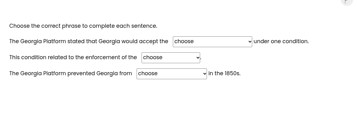 choose the correct phrase to complete each sentence. the georgia platfo…