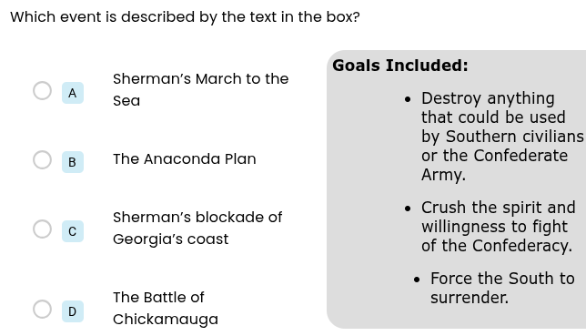 which event is described by the text in the box? a sherman’s march to t…