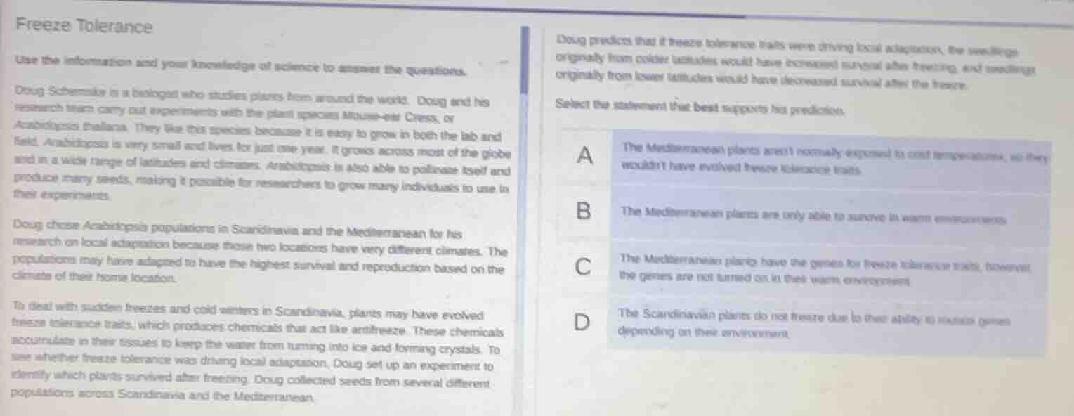 freeze tolerance use the information and your knowledge of science to a…