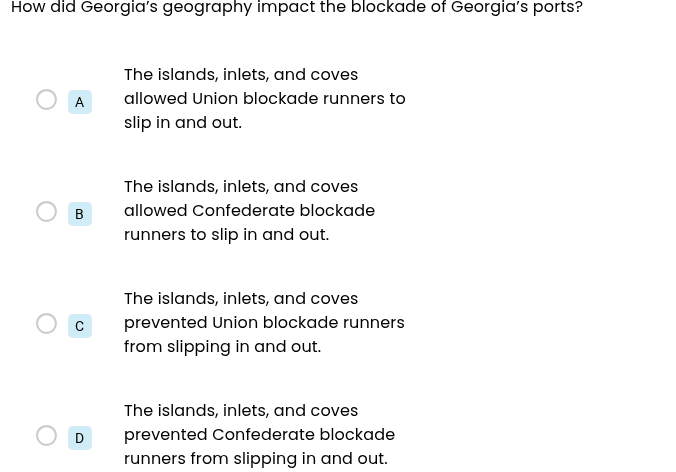how did georgias geography impact the blockade of georgias ports? a the…