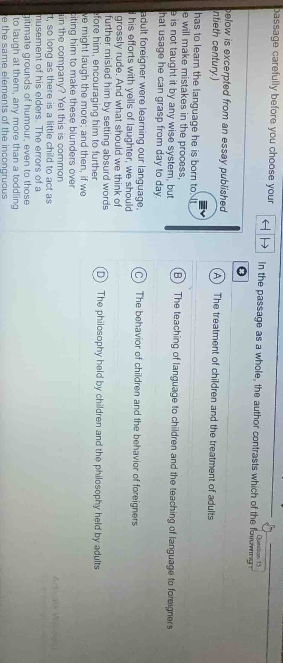 passage carefully before you choose your below is excerpted from an ess…