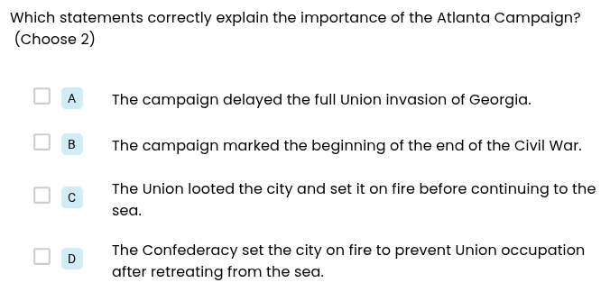 which statements correctly explain the importance of the atlanta campai…