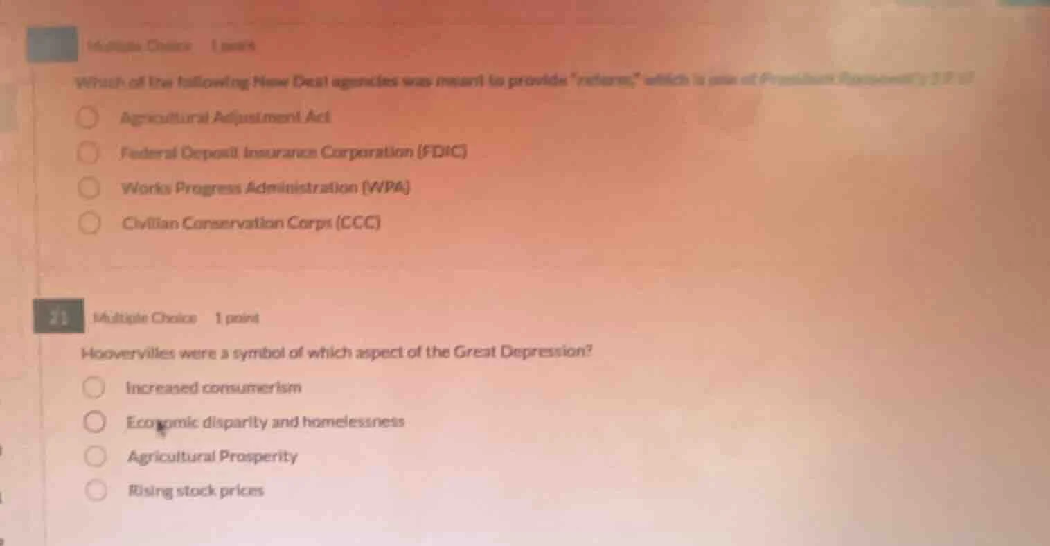 multiple choice 1 point which of the following new deal agencies was me…