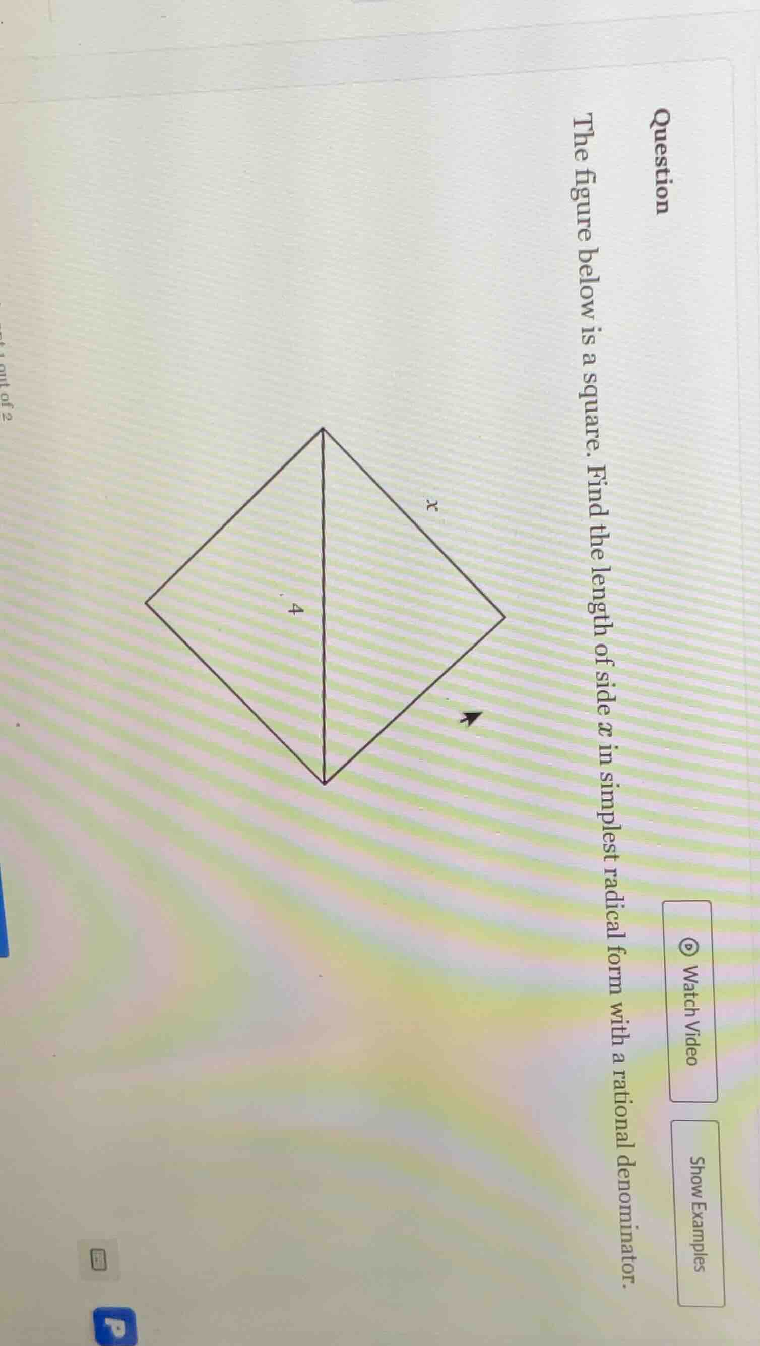question\ the figure below is a square. find the length of side x in si…