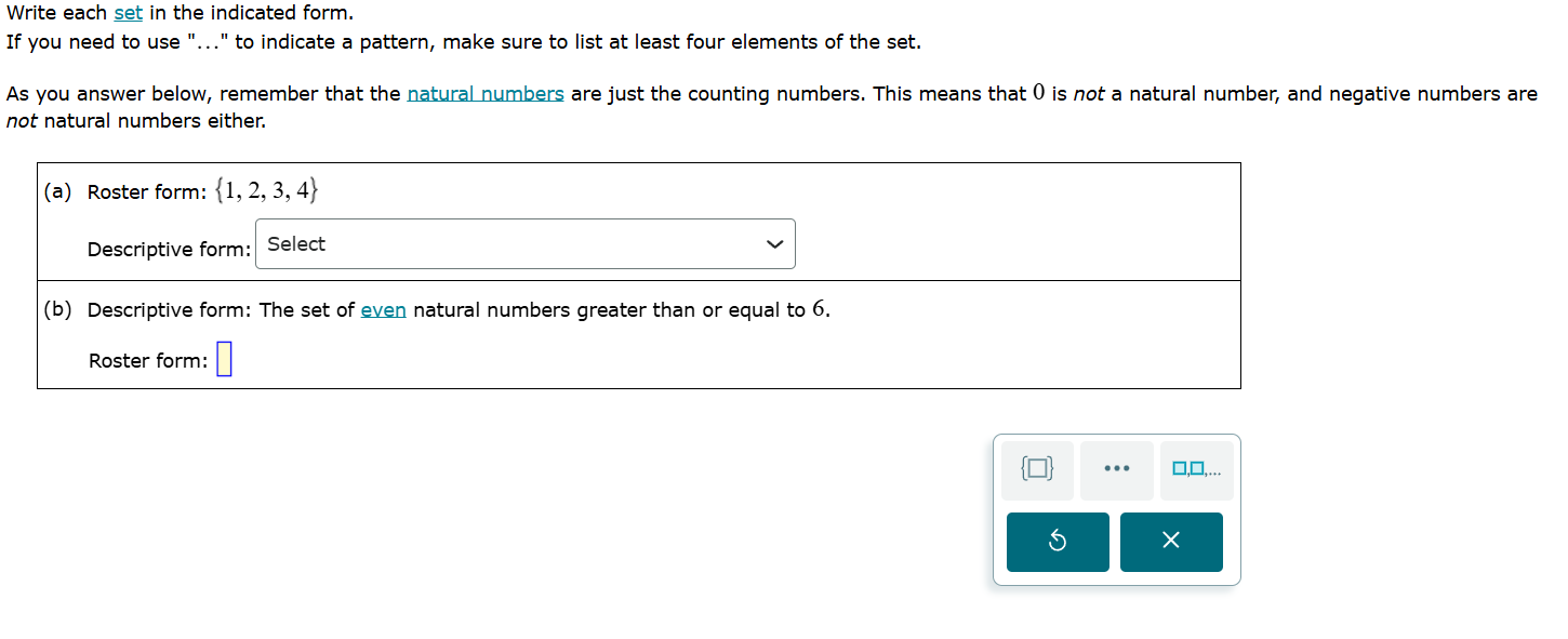 write each set in the indicated form. if you need to use \...\ to indic…