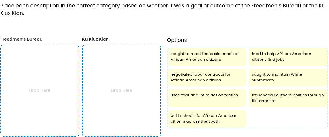 place each description in the correct category based on whether it was …
