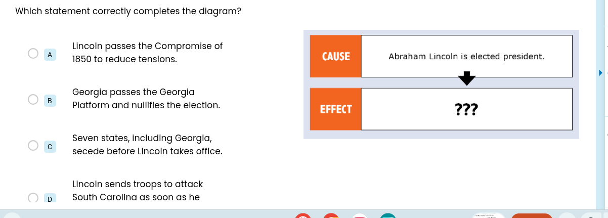 which statement correctly completes the diagram? a lincoln passes the c…