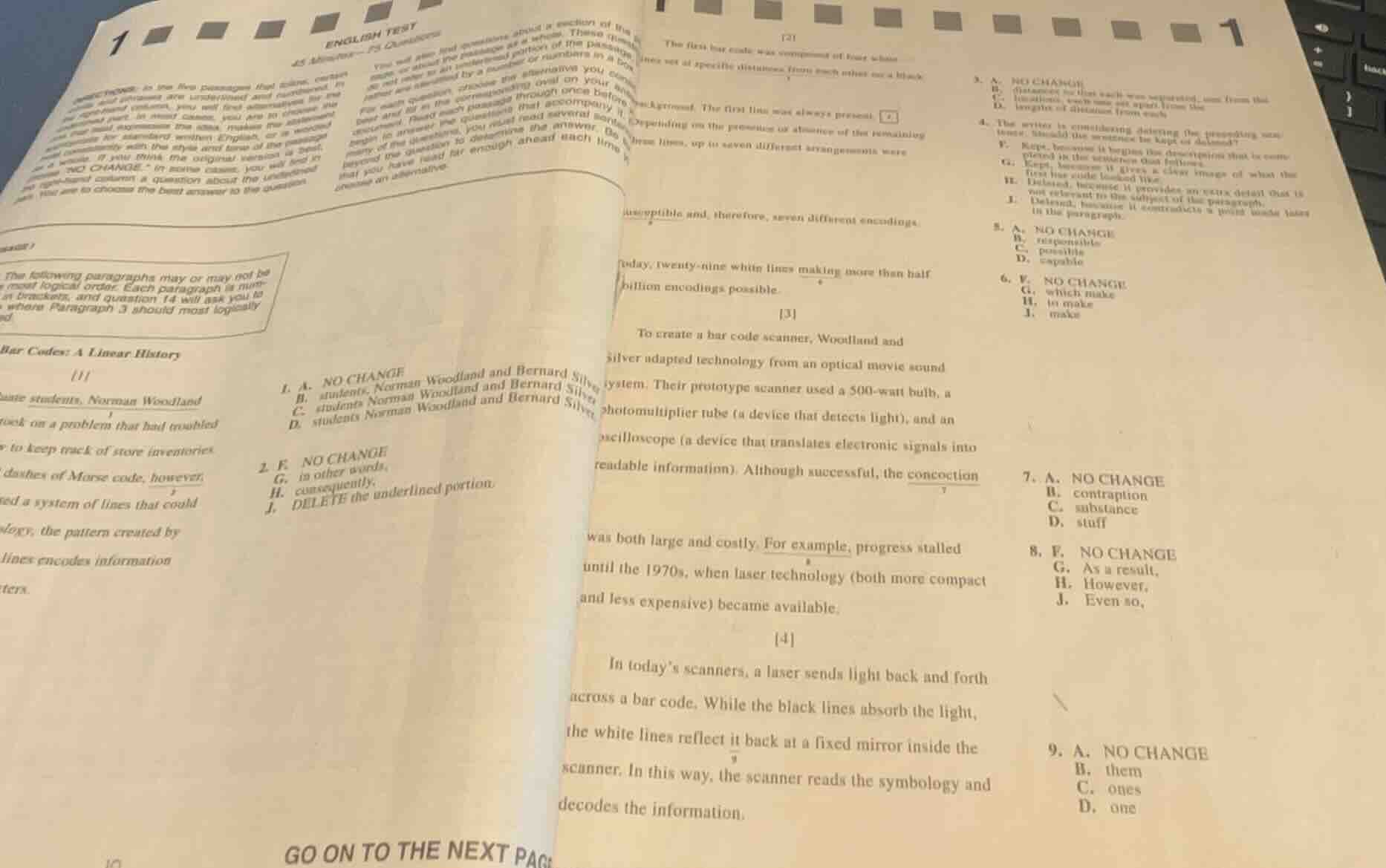 english test the following paragraphs may or may not be in most logical…