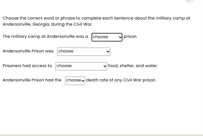 choose the correct word or phrase to complete each sentence about the m…