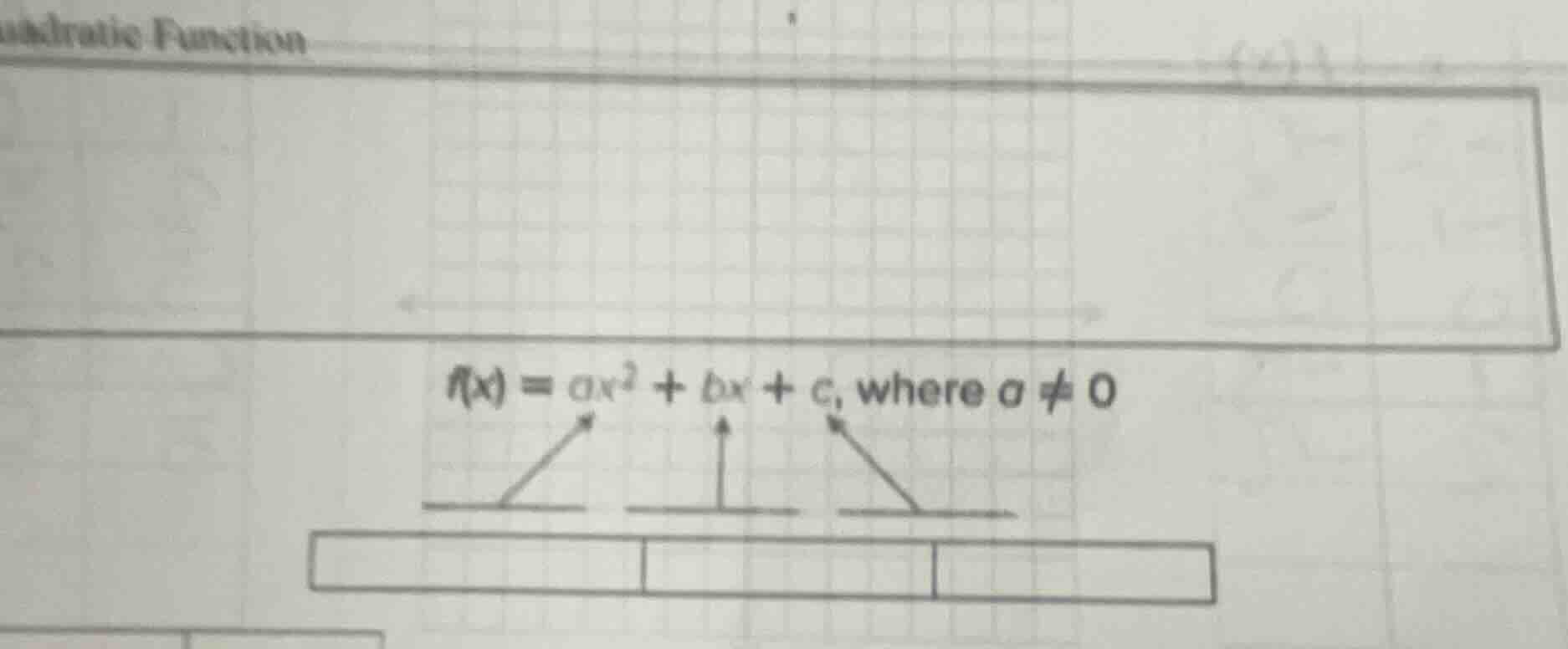 quadratic function $f(x) = ax^2 + bx + c$, where $a \ eq 0$