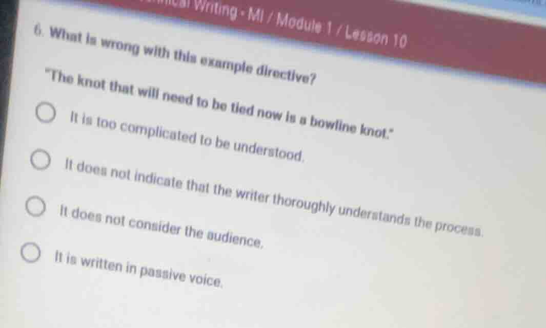 6. what is wrong with this example directive? \the knot that will need …