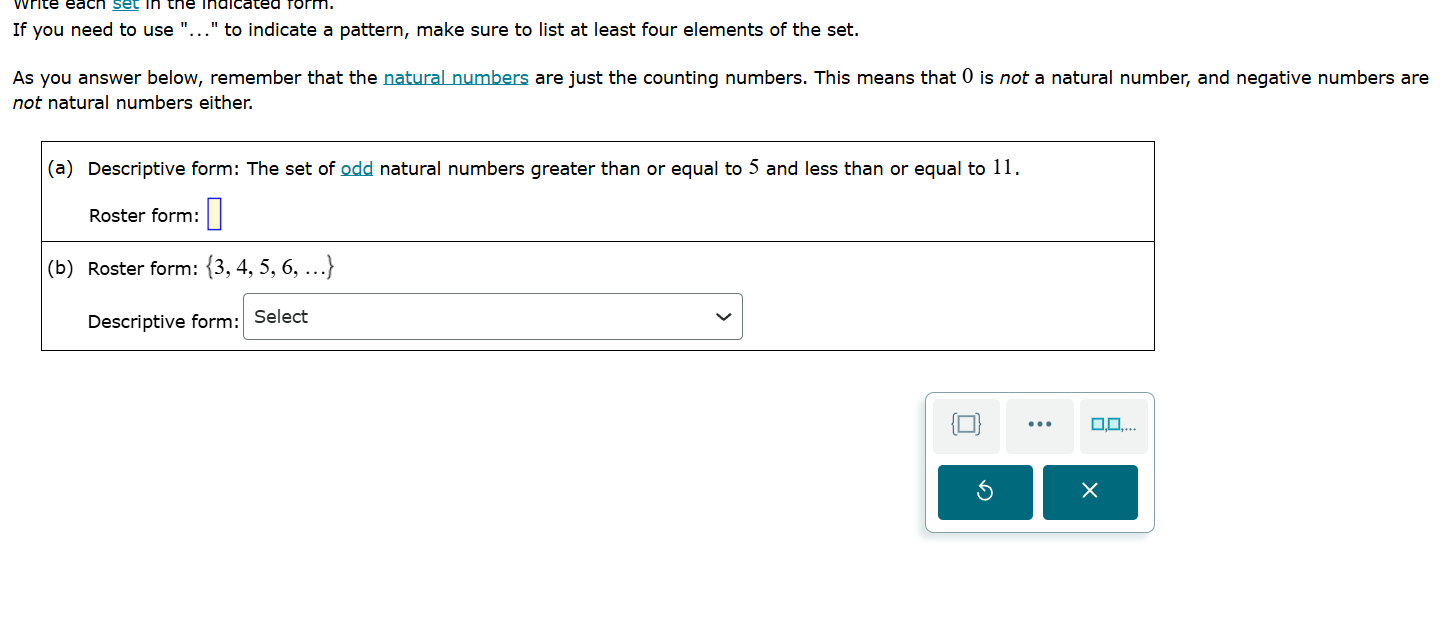 write each set in the indicated form. if you need to use \...\ to indic…