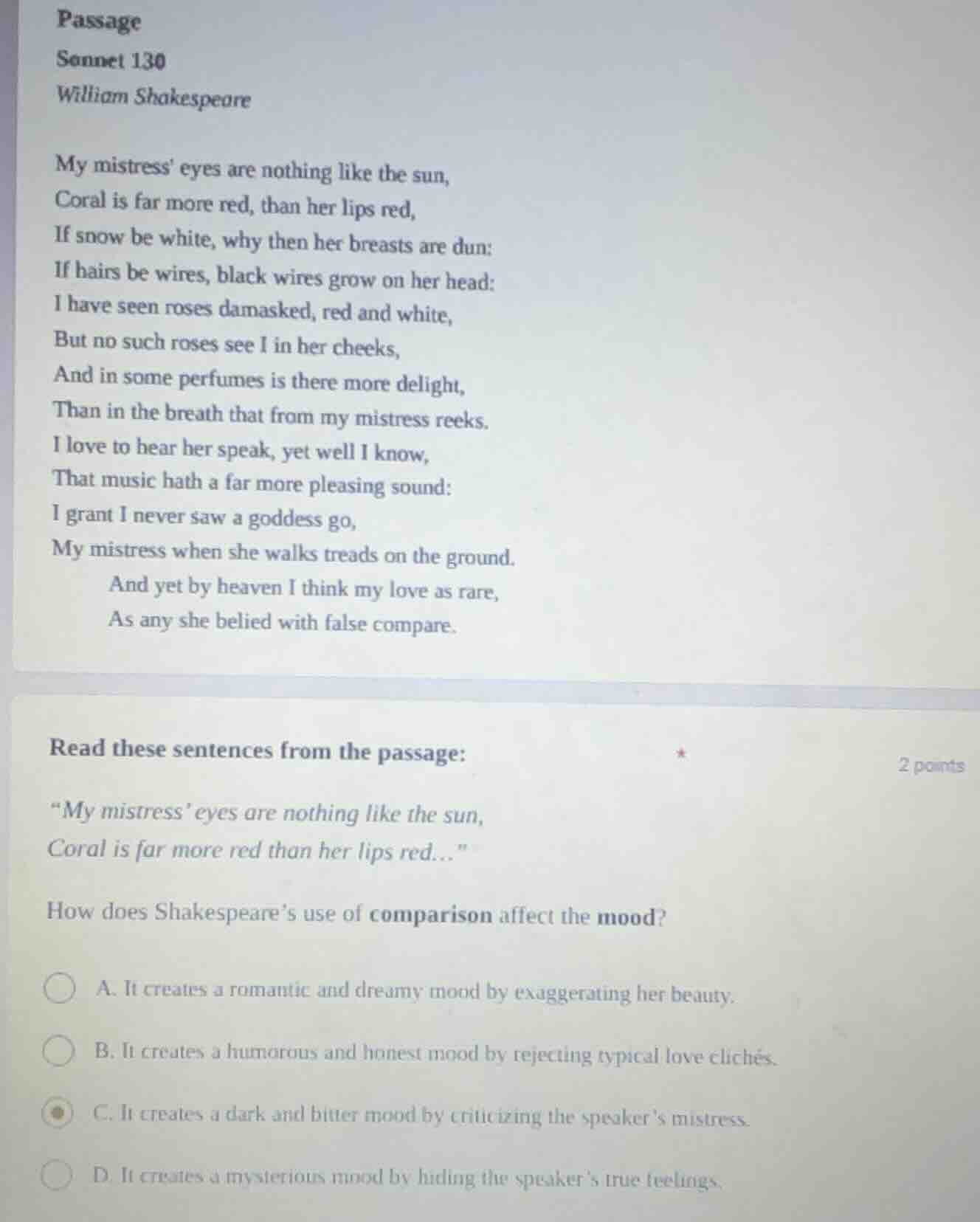 passage sonnet 130 william shakespeare my mistress eyes are nothing lik…