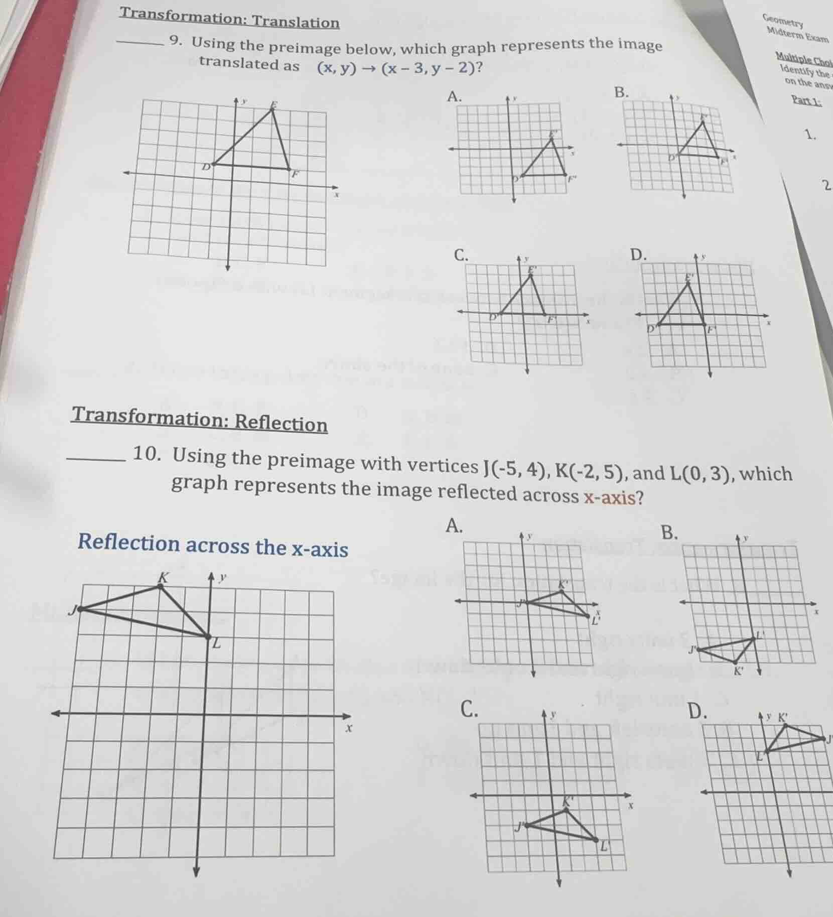 transformation: translation ______ 9. using the preimage below, which g…