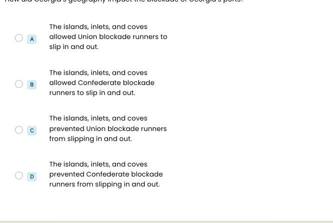 how did georgias geography impact the blockade of georgias ports? a the…