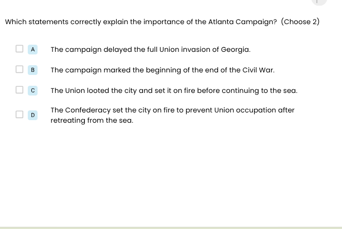 which statements correctly explain the importance of the atlanta campai…