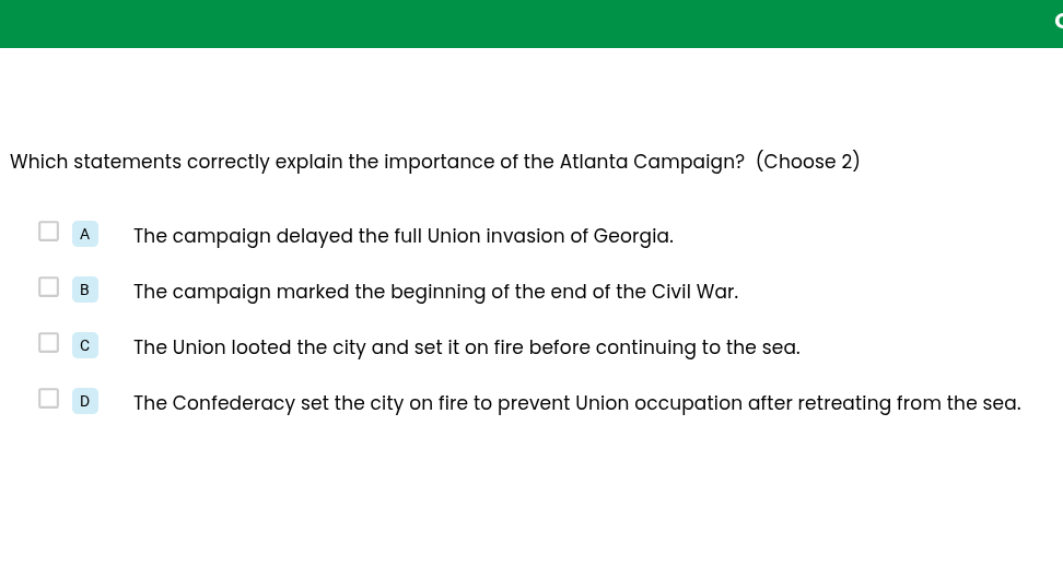 which statements correctly explain the importance of the atlanta campai…