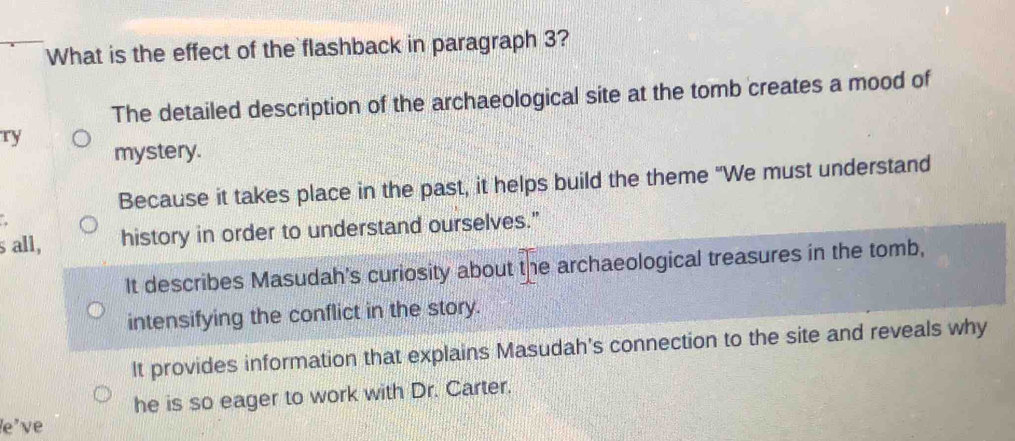 what is the effect of the flashback in paragraph 3? the detailed descri…