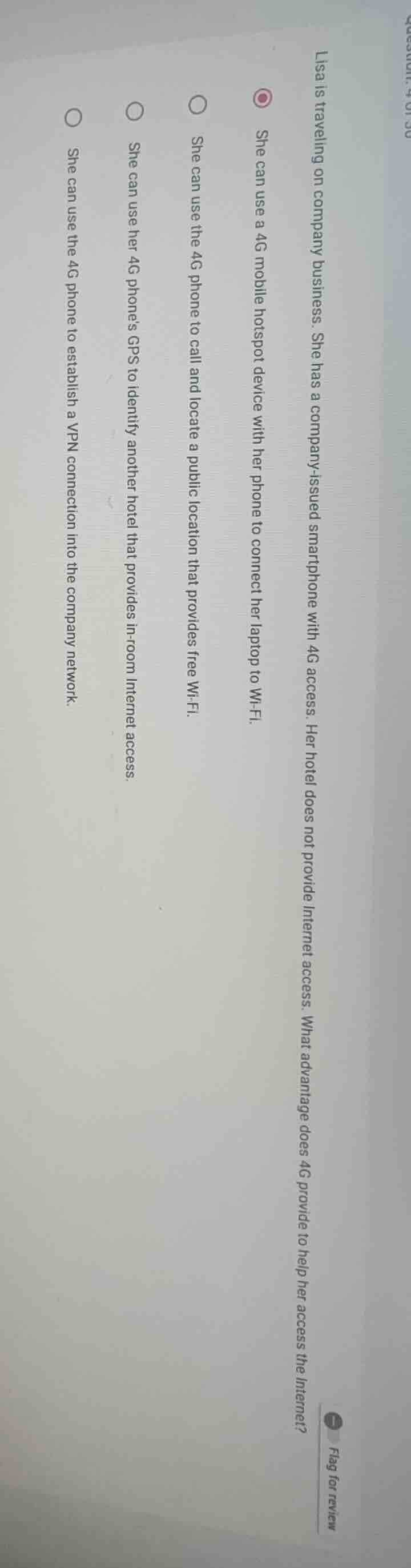 lisa is travelling on company business. she has a company - issued smar…