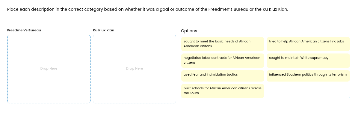 place each description in the correct category based on whether it was …