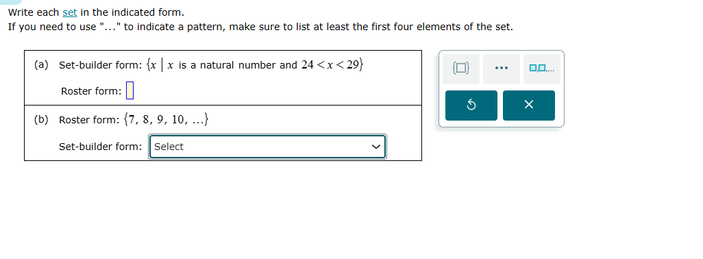 write each set in the indicated form. if you need to use \...\ to indic…