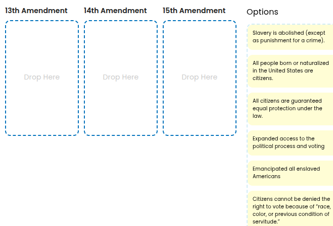 13th amendment 14th amendment 15th amendment options drop here drop her…