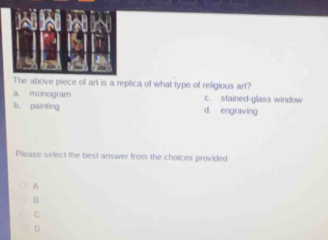 the above piece of art is a replica of what type of religious art? a. m…