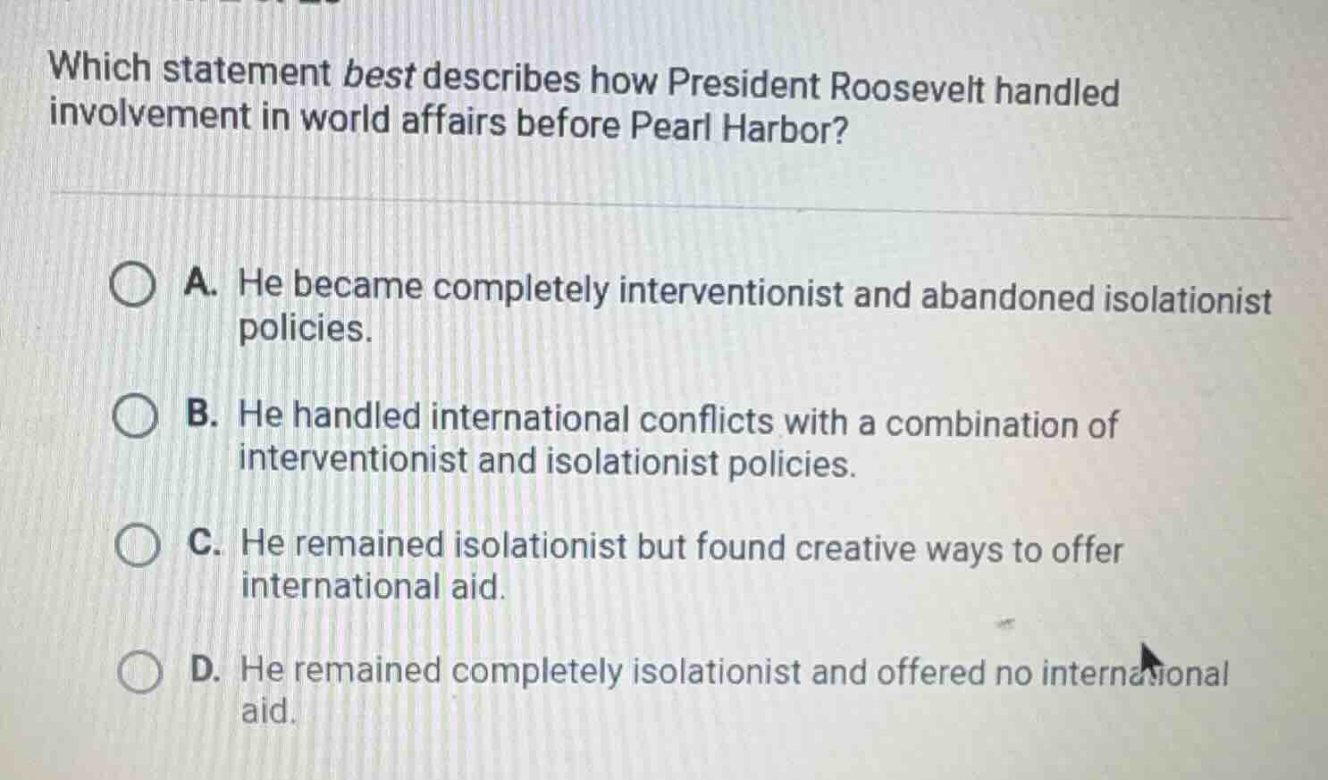 which statement best describes how president roosevelt handled involvem…
