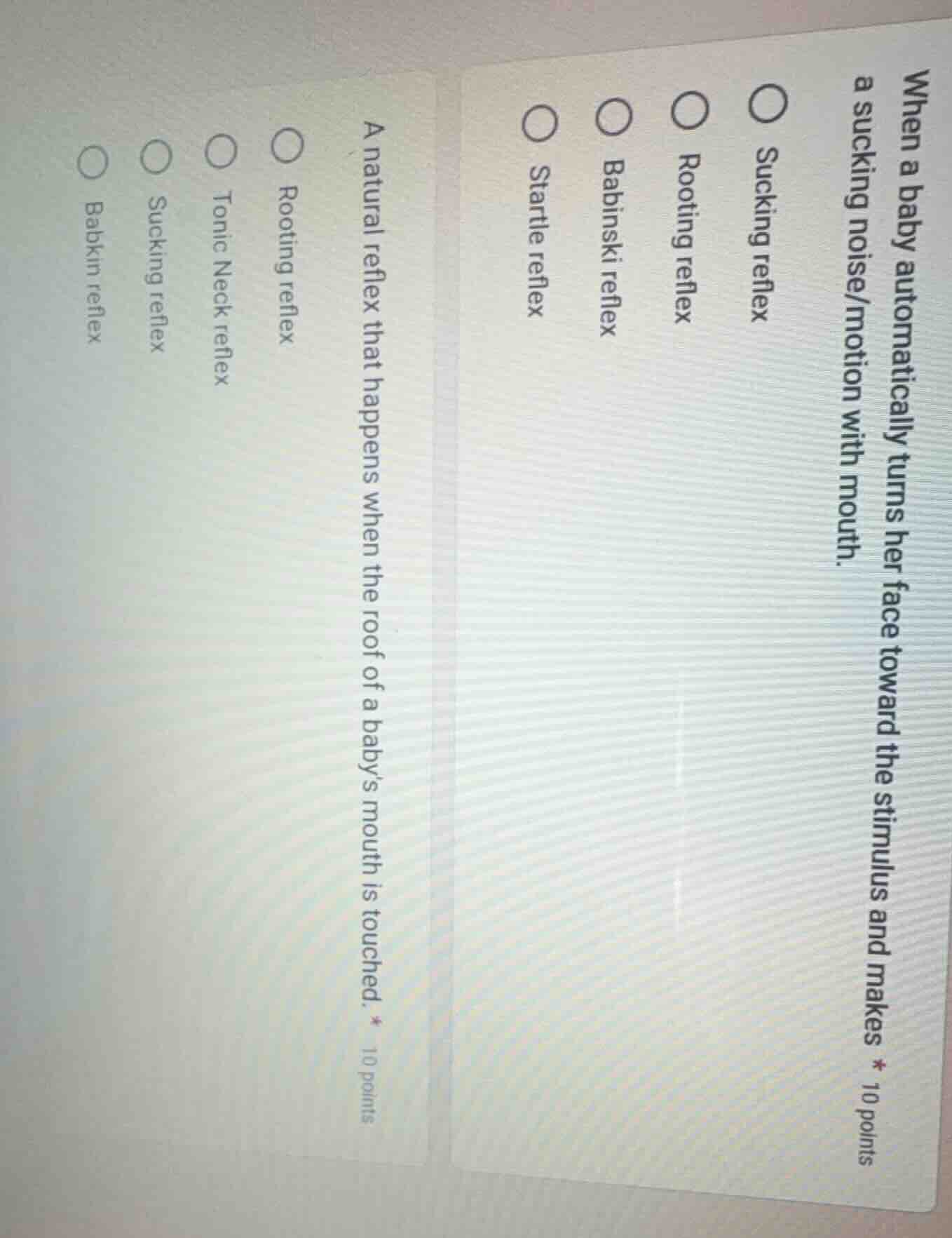 when a baby automatically turns her face toward the stimulus and makes …