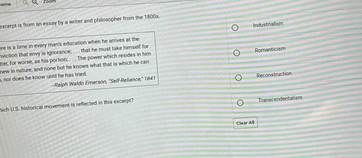 excerpt is from an essay by a writer and philosopher from the 1800s. er…