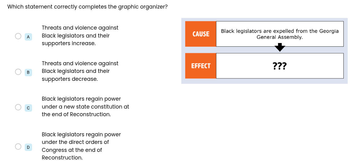 which statement correctly completes the graphic organizer? a threats an…