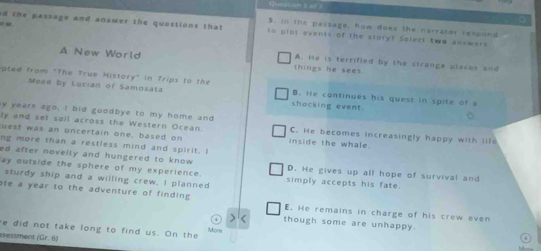 read the passage and answer the questions that follow. a new world exce…