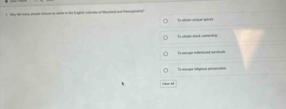 1. why did many people choose to settle in the english colonies of mary…