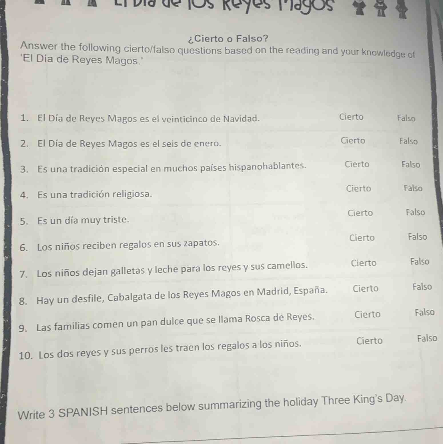 ¿cierto o falso? answer the following cierto/falso questions based on t…