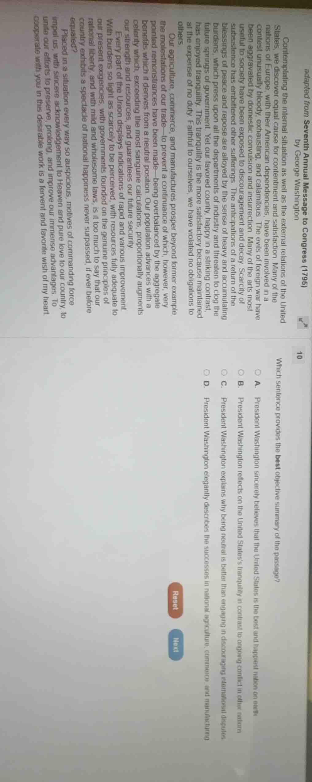 adapted from seventh annual message to congress (1795) by george washin…