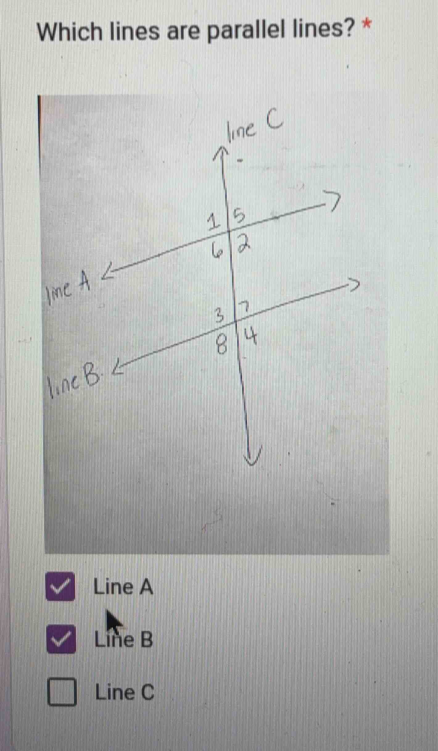 which lines are parallel lines? * line a line b line c