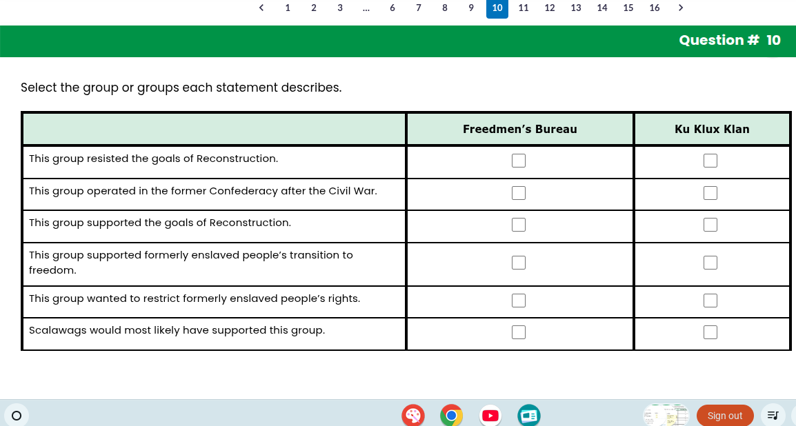 select the group or groups each statement describes. | | freedmen’s bur…