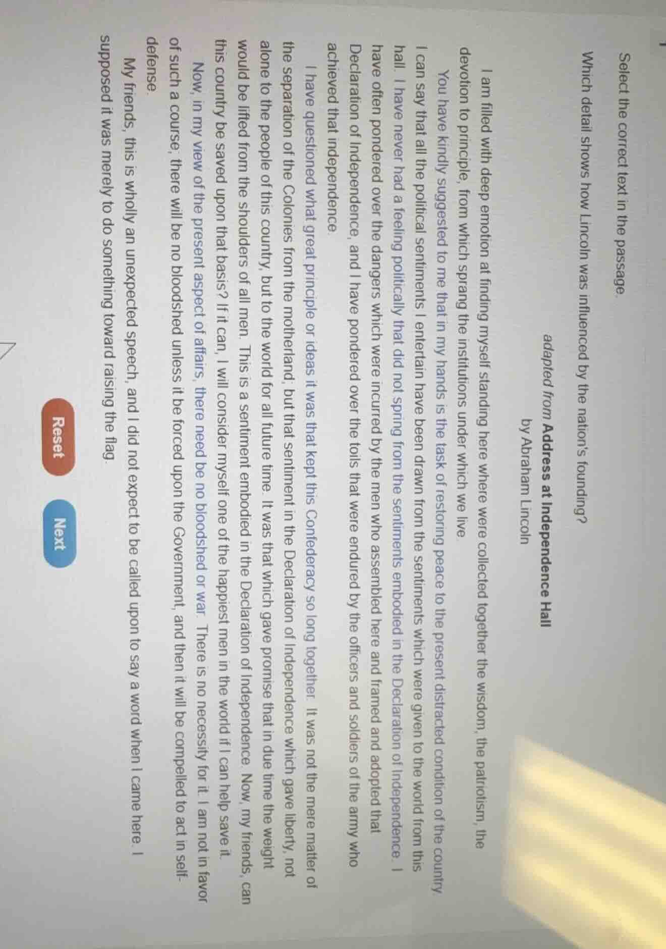 select the correct text in the passage. which detail shows how lincoln …