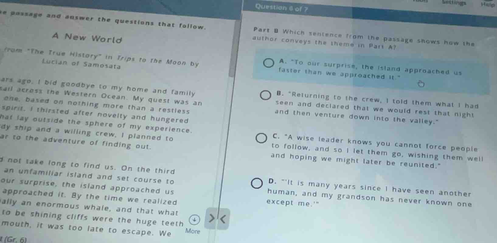 question 6 of 7 part b which sentence from the passage shows how the au…