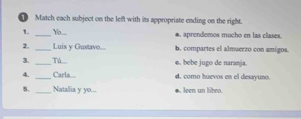 1 match each subject on the left with its appropriate ending on the rig…