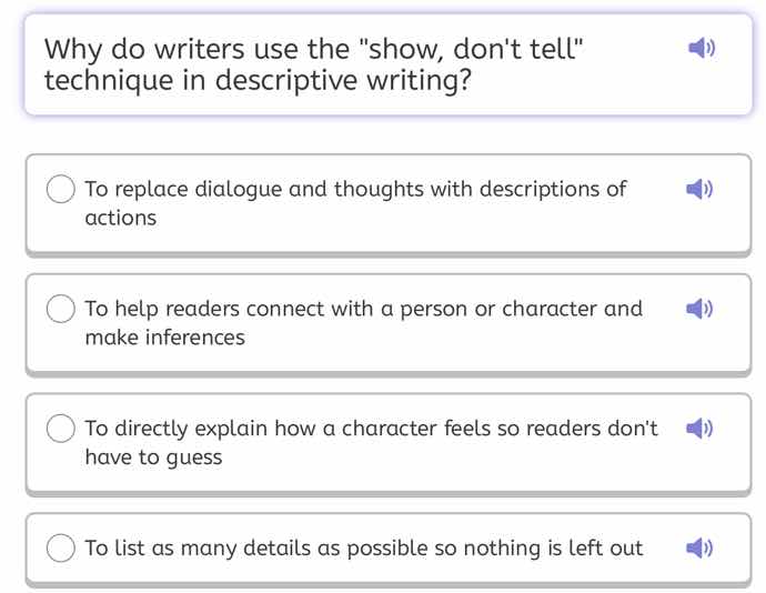 why do writers use the \show, dont tell\ technique in descriptive writi…