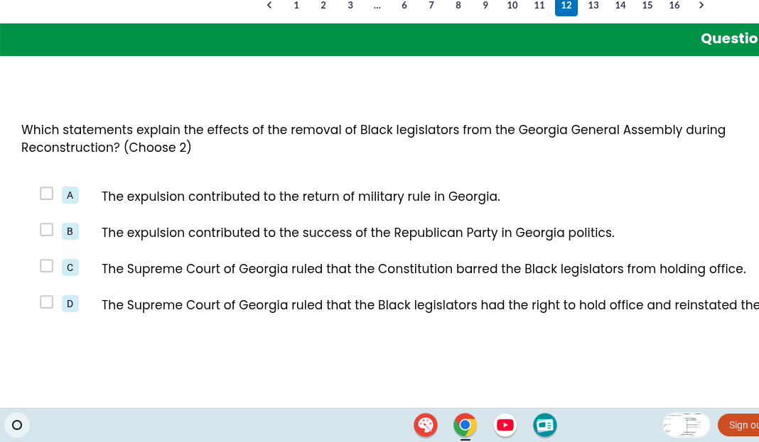 which statements explain the effects of the removal of black legislator…