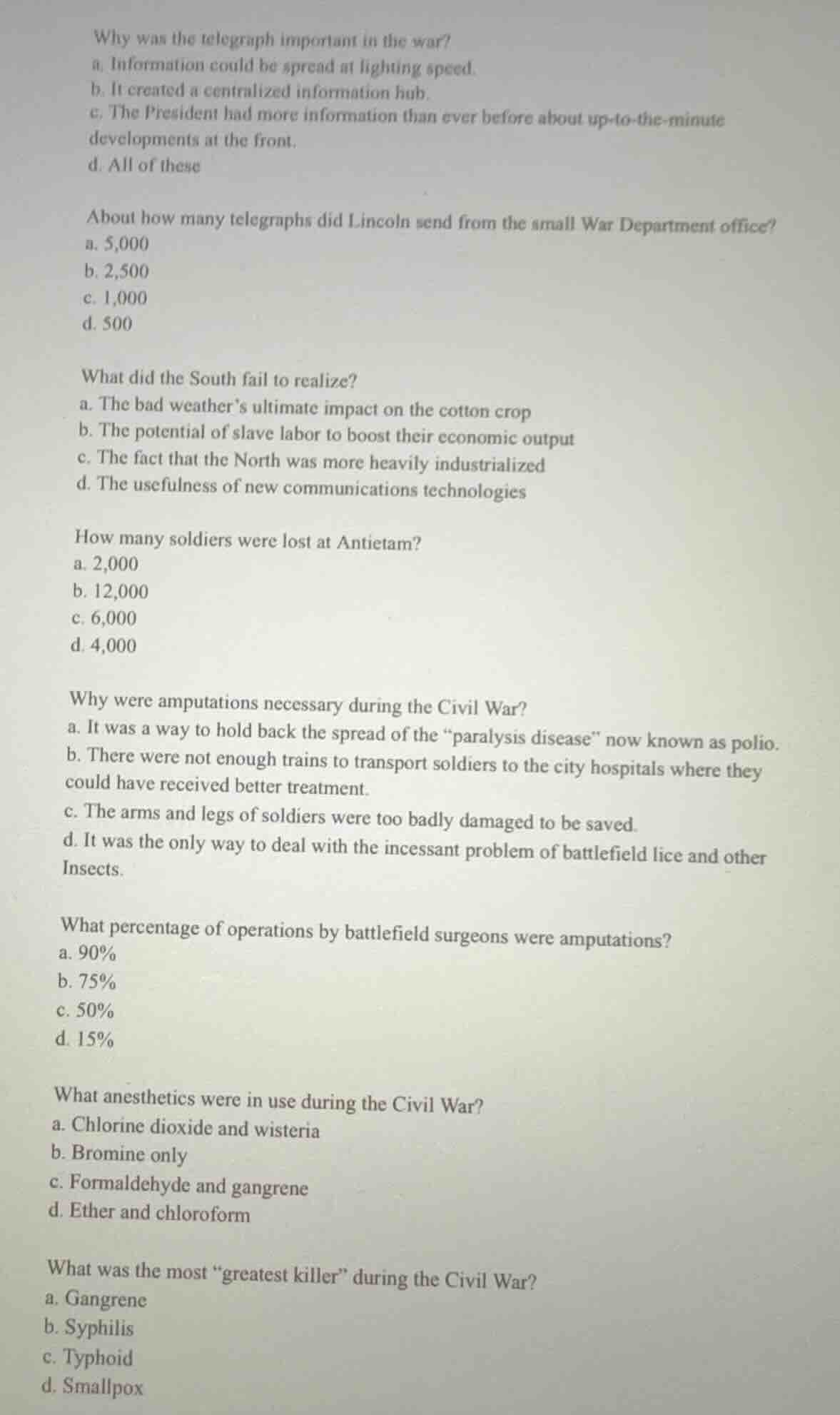 why was the telegraph important in the war? a. information could be spr…