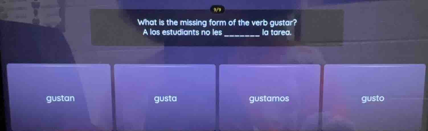 what is the missing form of the verb gustar? a los estudaints no les __…