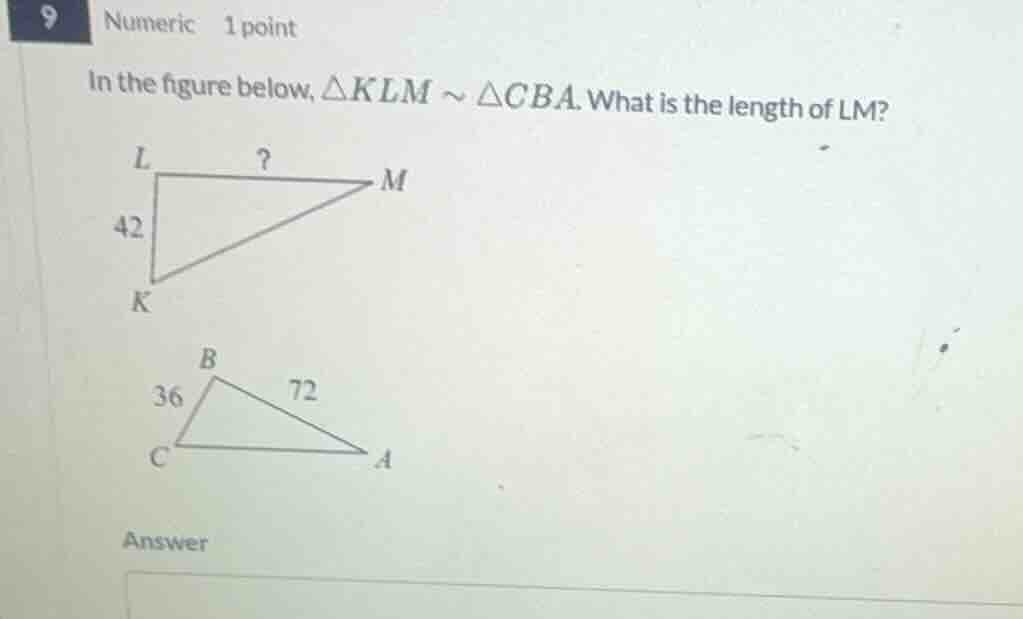 9 numeric 1 point in the figure below, $\\triangle klm \\sim \\triangle…