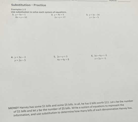 substitution - practice examples 1 - 3 use substitution to solve each s…