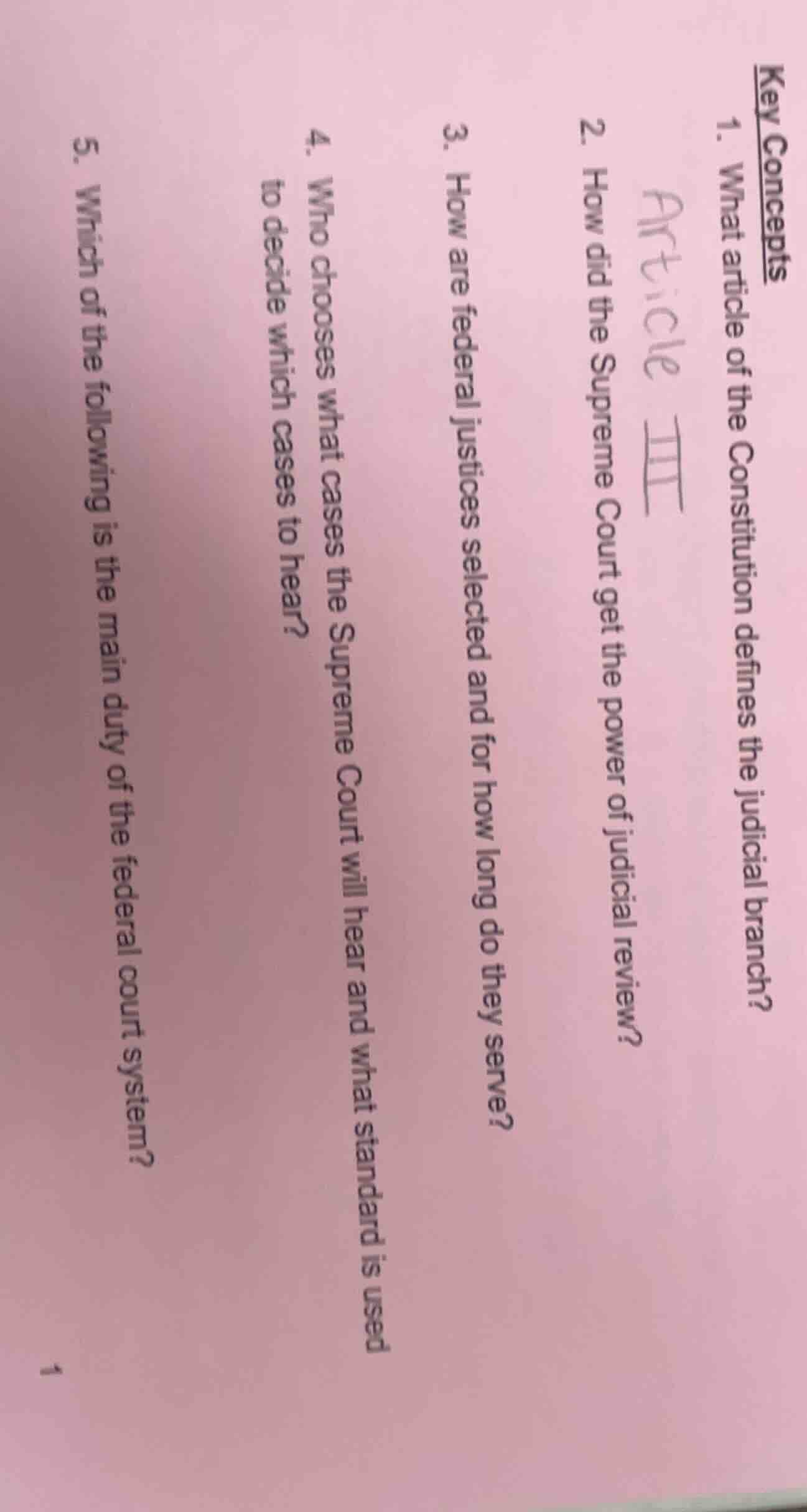 key concepts 1. what article of the constitution defines the judicial b…