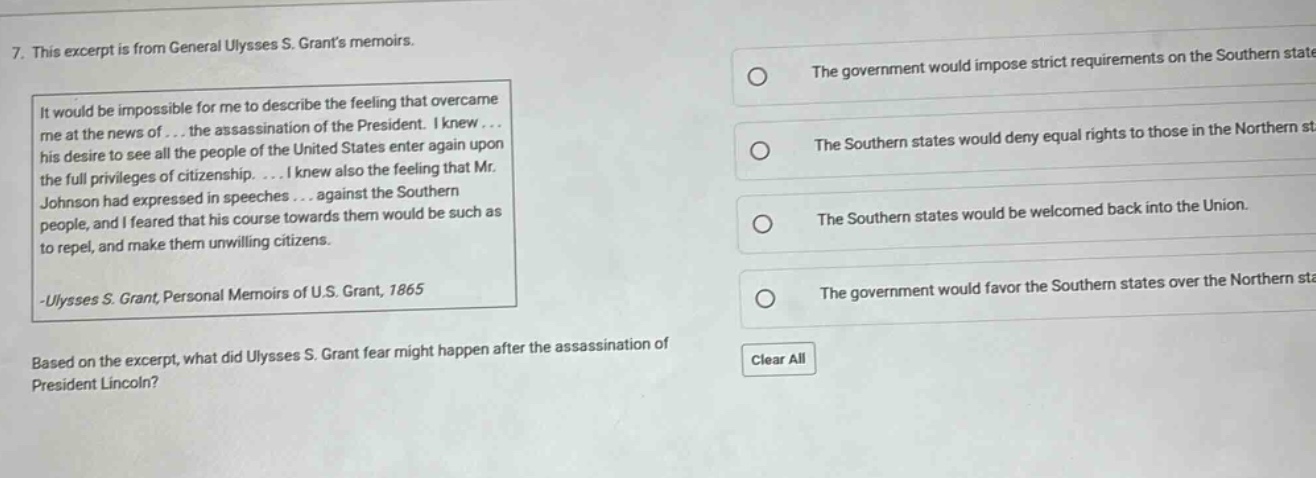 7. this excerpt is from general ulysses s. grant’s memoirs. excerpt fro…