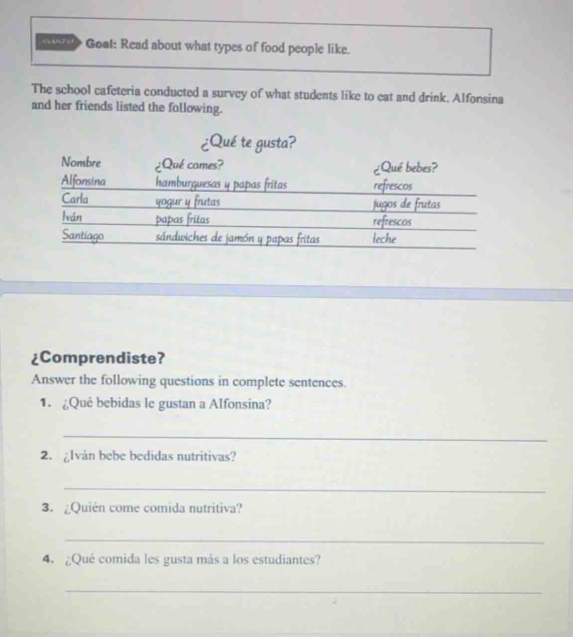 goal: read about what types of food people like. the school cafeteria c…