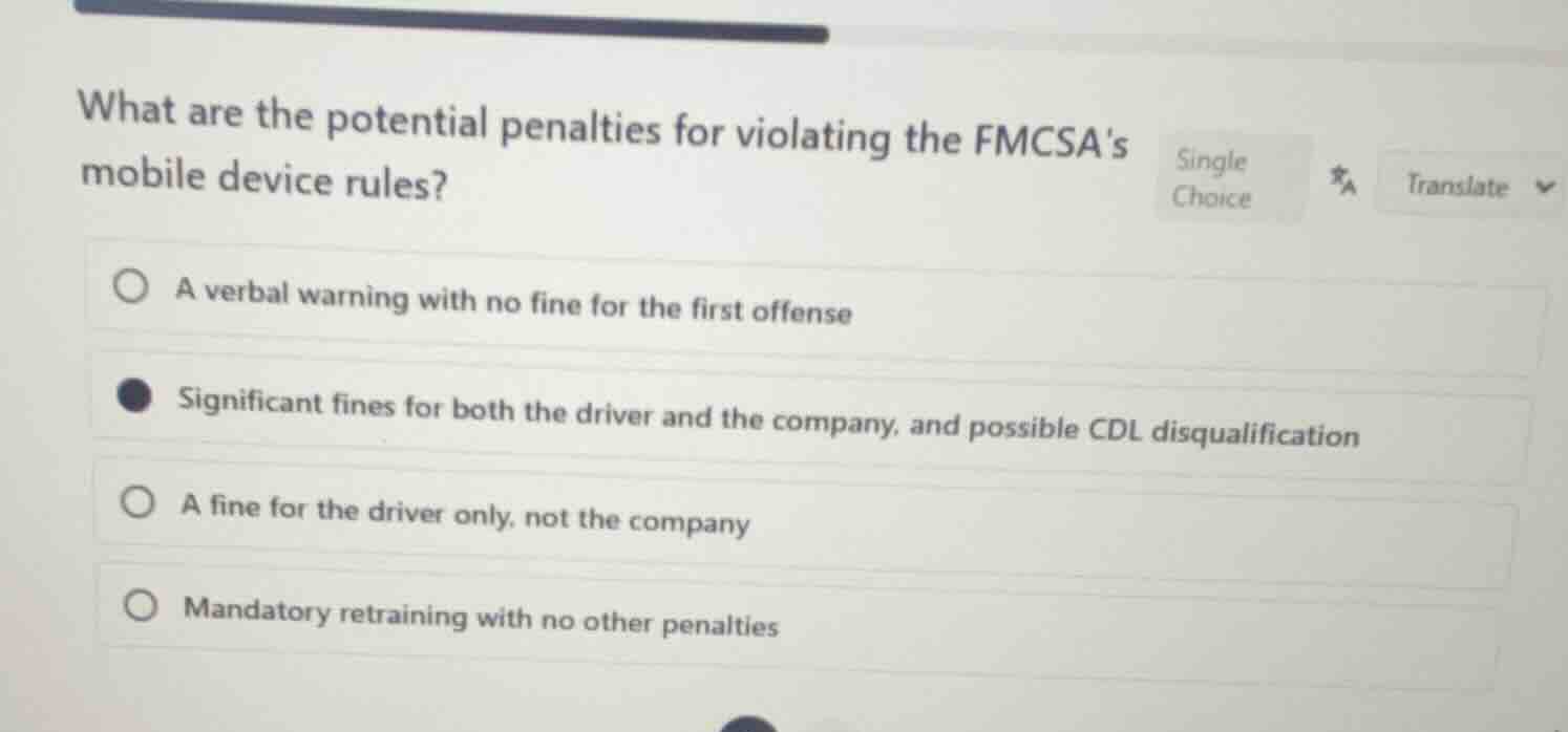 what are the potential penalties for violating the fmcsas mobile device…